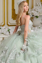 V-Neck Ruffled Ball Gown by Elizabeth K GL3649