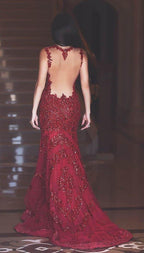 Glamorous Sequins Mermaid Burgundy Prom Dress With Appliques PG814
