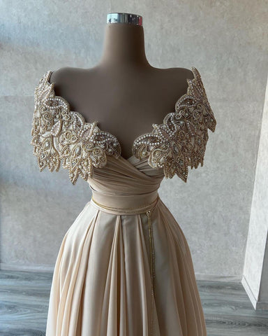 Glamorous Long A-Line Off-the-shoulder Chiffon Prom Dress