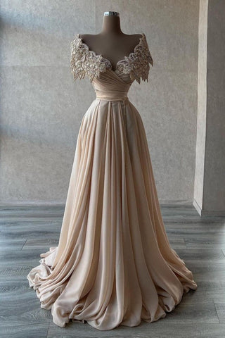 Glamorous Long A-Line Off-the-shoulder Chiffon Prom Dress