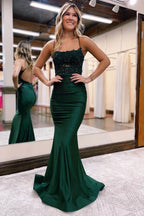 Glamorous Long Mermaid Backless Sleeveless Prom Dress With Lace