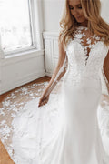 Glamouröse lange Meerjungfrauen-Brautkleider mit Spitzen-Applikationen