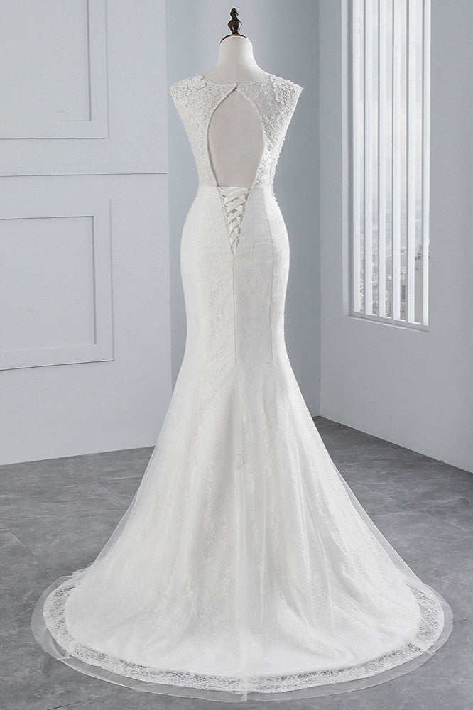 Glamouröses langes Meerjungfrauen-Brautkleid aus Tüll mit Applikationen und Spitze