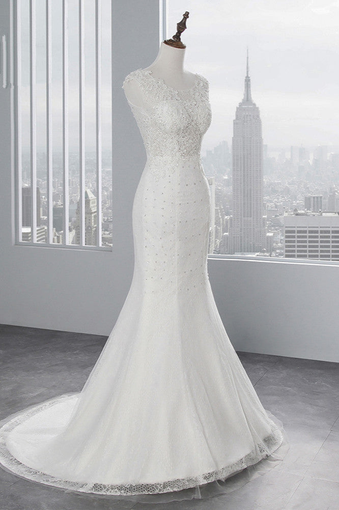 Glamouröses langes Meerjungfrauen-Brautkleid aus Tüll mit Applikationen und Spitze