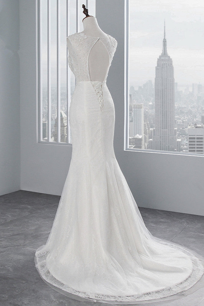 Glamouröses langes Meerjungfrauen-Brautkleid aus Tüll mit Applikationen und Spitze