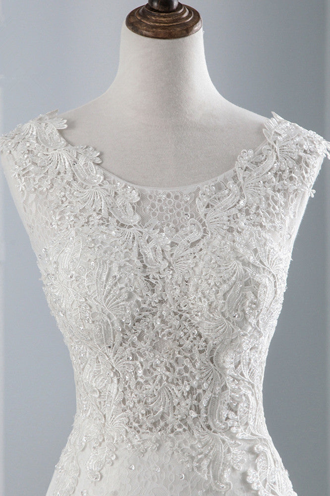 Glamouröses langes Meerjungfrauen-Brautkleid aus Tüll mit Applikationen und Spitze