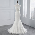 Glamouröses langes Meerjungfrauen-Brautkleid aus Tüll mit Applikationen und Spitze