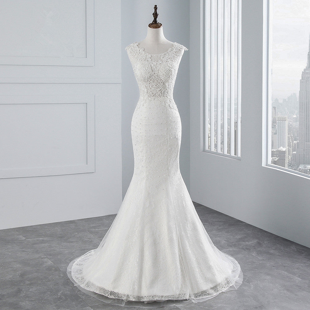 Glamouröses langes Meerjungfrauen-Brautkleid aus Tüll mit Applikationen und Spitze
