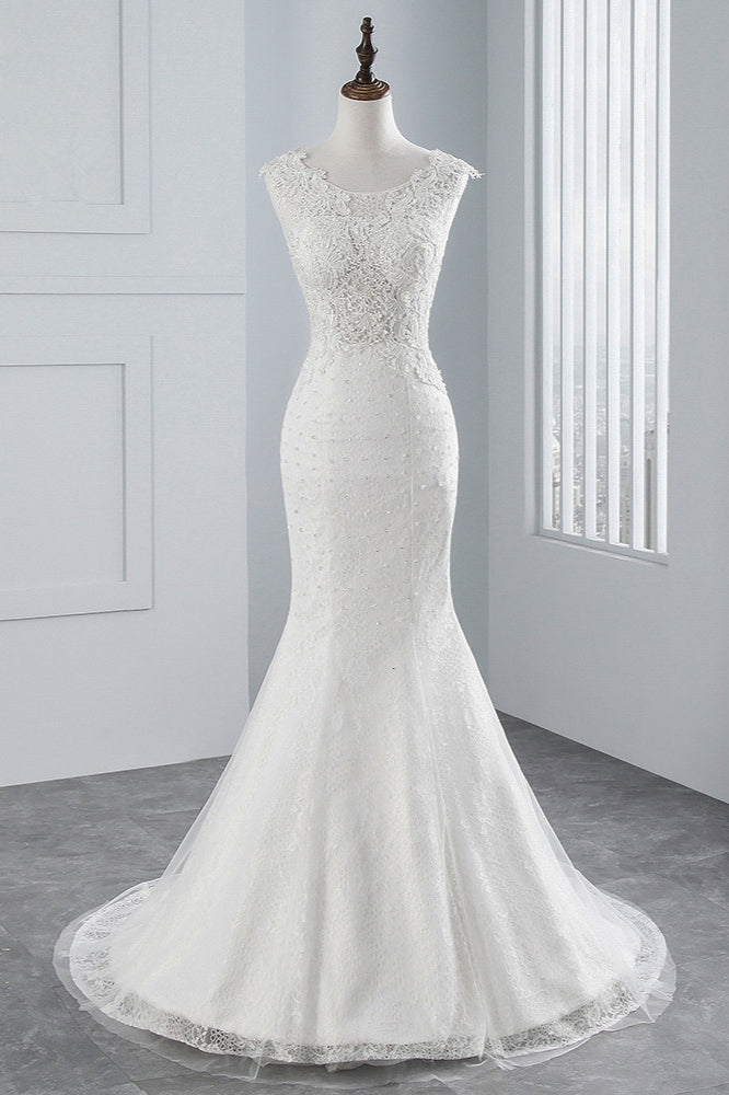Glamouröses langes Meerjungfrauen-Brautkleid aus Tüll mit Applikationen und Spitze