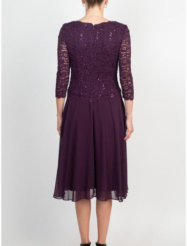 Numbersea A-Linien-Kleid für die Brautmutter, Hochzeitsgast, elegant, zierlich, Rundhalsausschnitt, knielang, Chiffon, Spitze, 3/4-Ärmel mit Falten, Pailletten