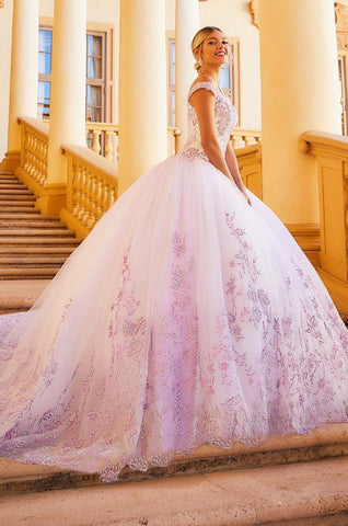 Quinceanera-Kleid mit Glitzerapplikation und Herzausschnitt von House of Wu 26955