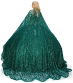 Glitter Cape Ball Gown by Cinderella Couture 4201