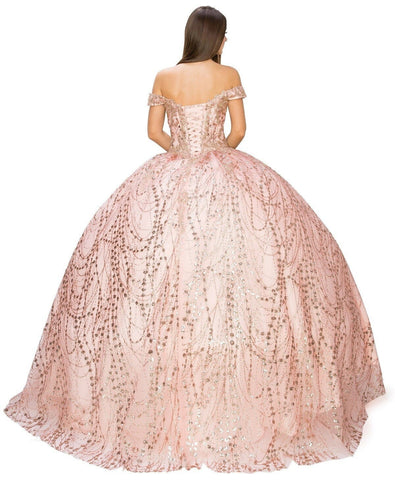 Glitzerndes schulterfreies Ballkleid von Cinderella Couture 8033J