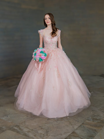 Glitzerndes schulterfreies Ballkleid von Cinderella Couture 8033J