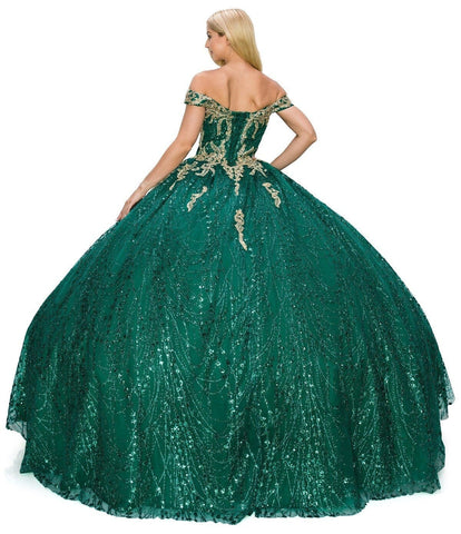 Glitzerndes schulterfreies Ballkleid von Cinderella Couture 8033J