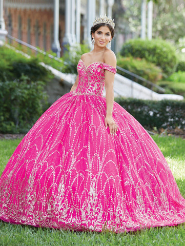 Vestido de quinceanera com glitter e ombros à mostra da Fiesta Gowns 56463