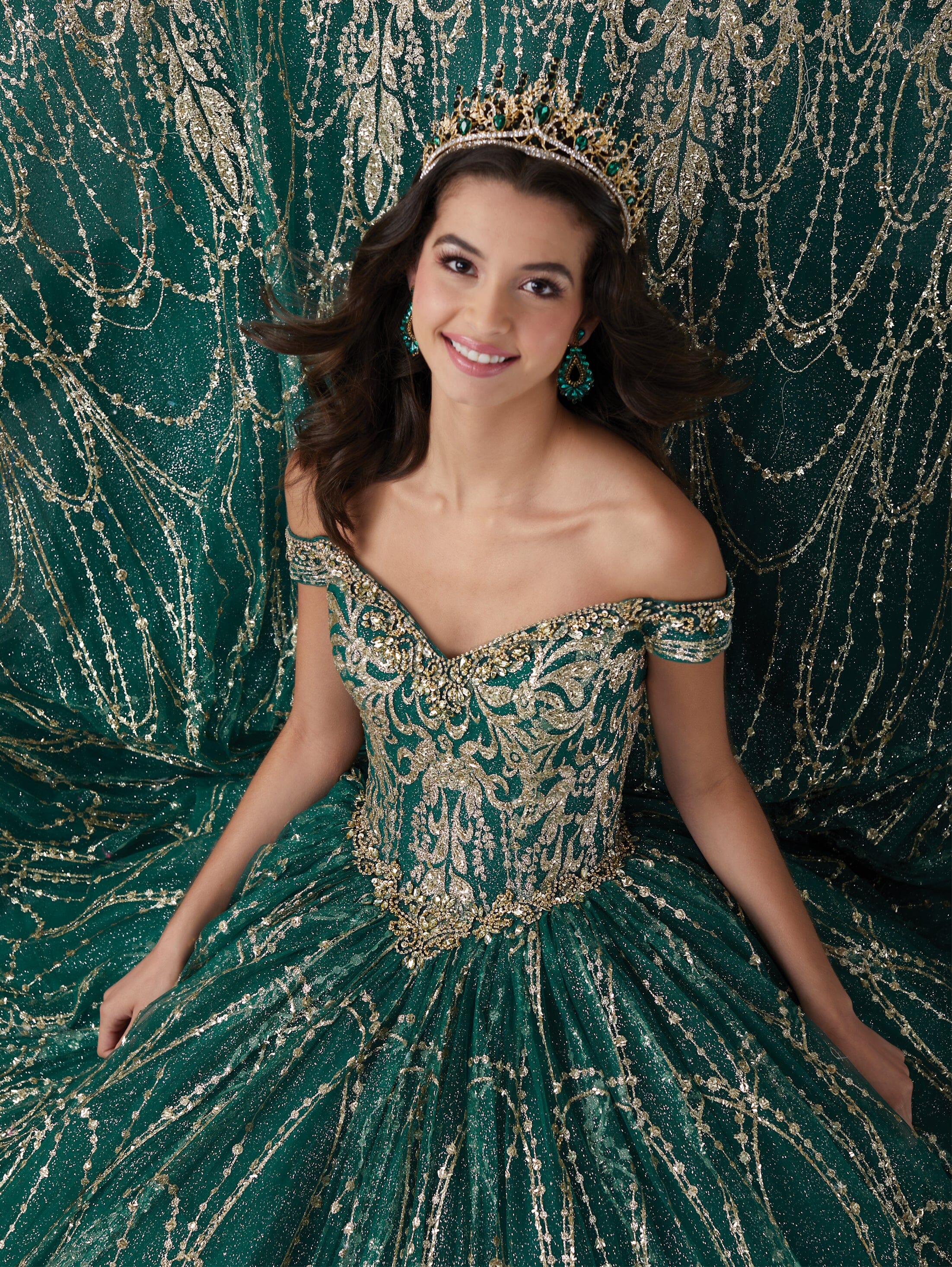 Glitter Off Shoulder Quinceanera Dress by Fiesta Gowns 56463