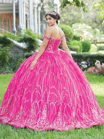 Vestido de quinceanera com glitter e ombros à mostra da Fiesta Gowns 56463
