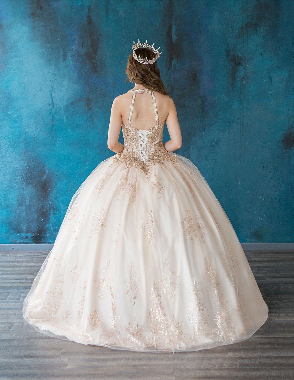 Glitter Print High Neck Quinceanera Dress by Calla SYL19002