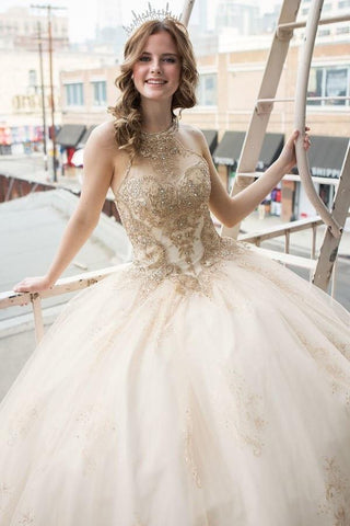 Quinceanera-Kleid mit Glitzer-Print und hohem Kragen von Calla SYL19002