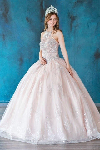 Quinceanera-Kleid mit Glitzer-Print und hohem Kragen von Calla SYL19002