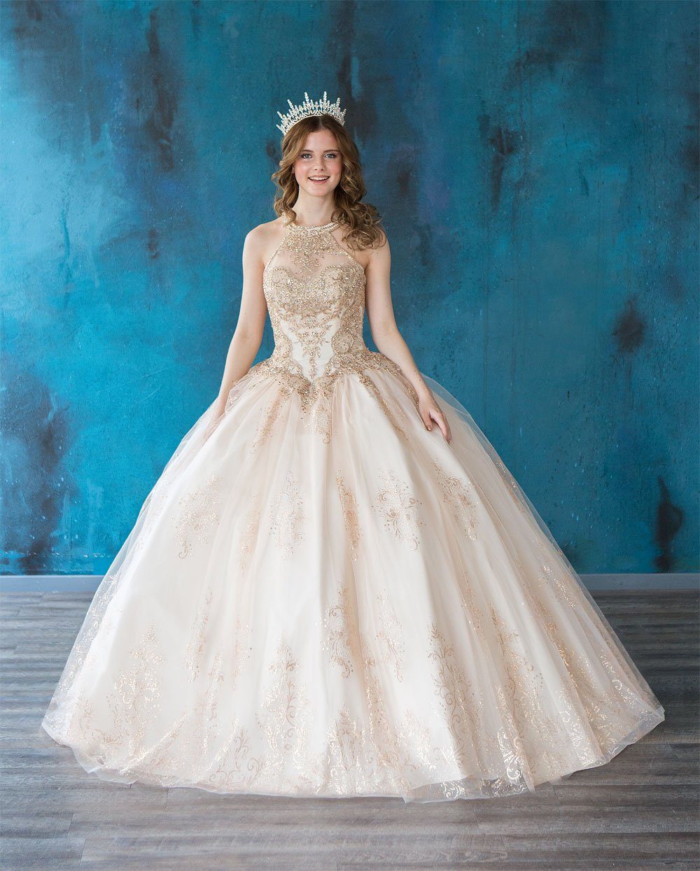 Glitter Print High Neck Quinceanera Dress by Calla SYL19002