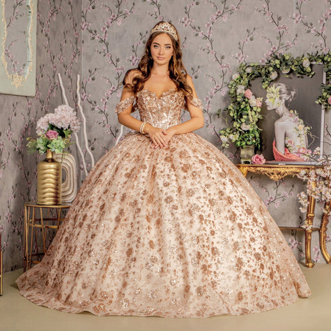 Ballkleid mit schulterfreiem Korsett und Glitzerprint von GLS Gloria GL3485
