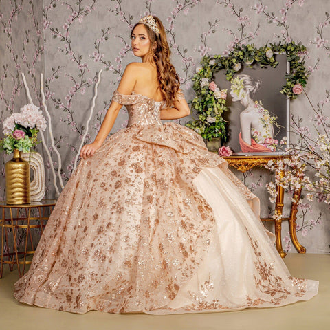 Ballkleid mit schulterfreiem Korsett und Glitzerprint von GLS Gloria GL3485
