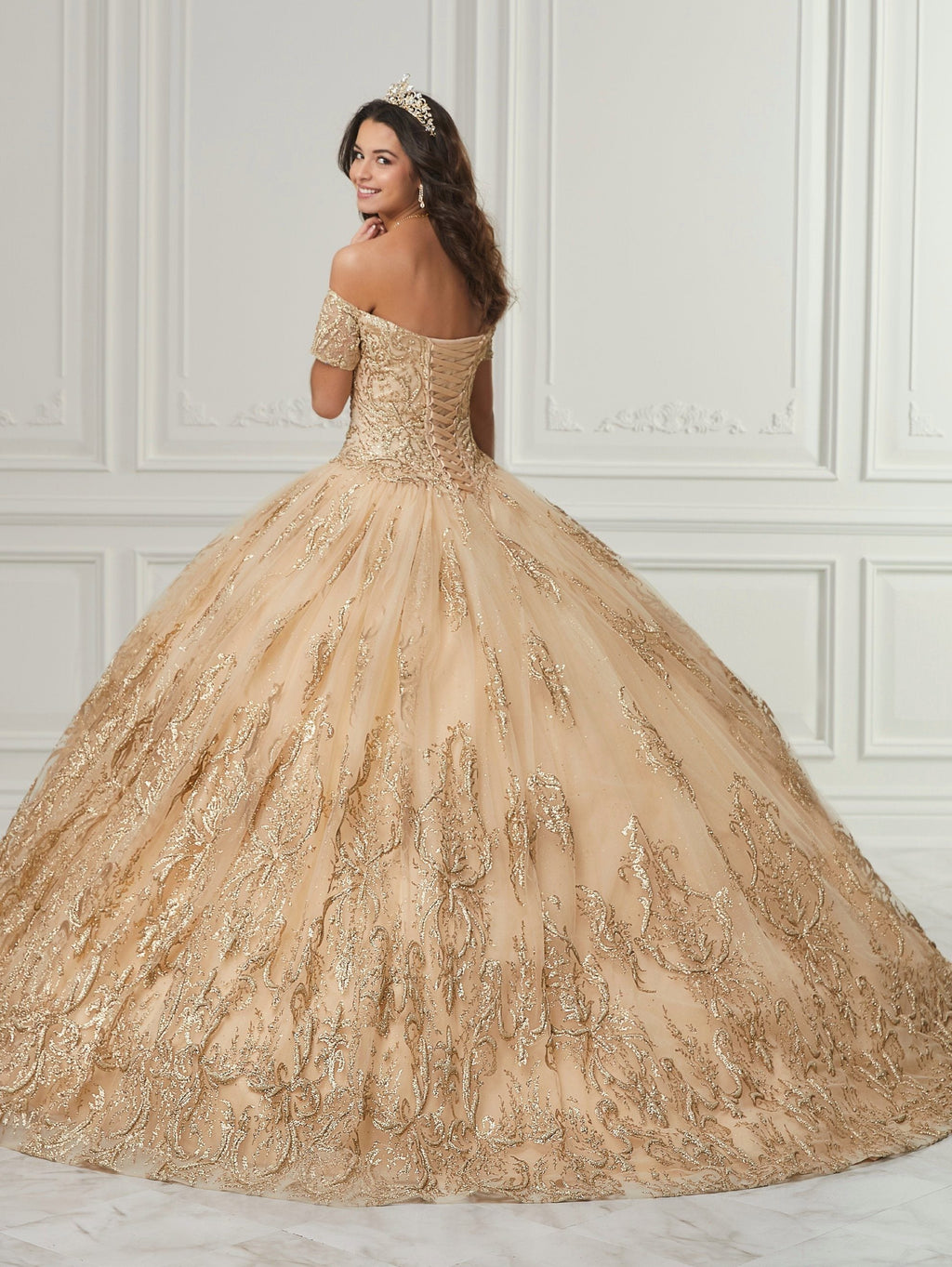 Glitter Print Quinceanera Dress by House of Wu 26982