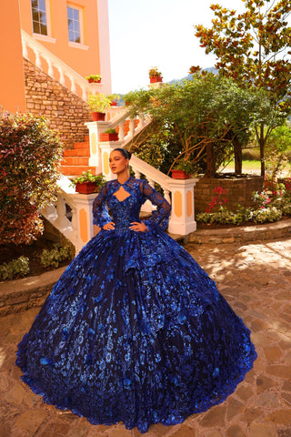 Quinceanera-Kleid mit Glitzerdruck und V-Ausschnitt von Amarra 54275