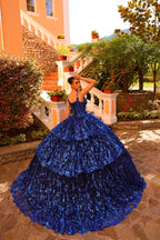 Glitter Print V-Neck Quinceanera Dress by Amarra 54275