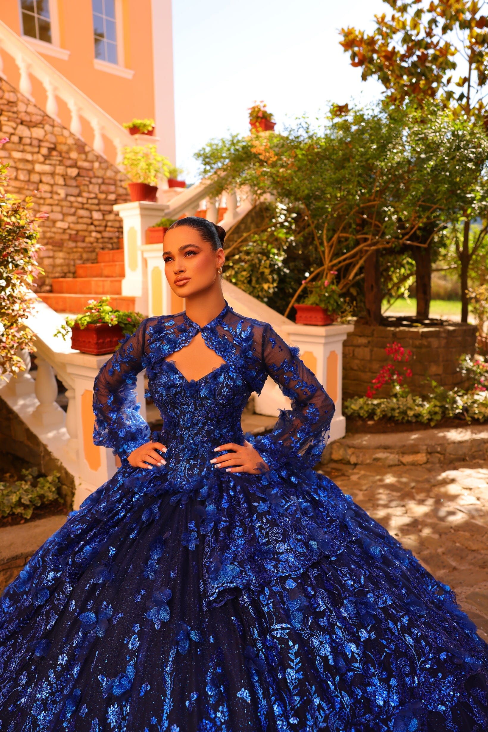 Glitter Print V-Neck Quinceanera Dress by Amarra 54275