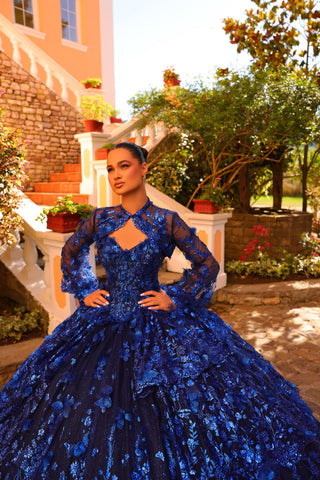 Quinceanera-Kleid mit Glitzerdruck und V-Ausschnitt von Amarra 54275