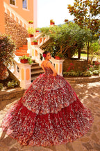 Glitter Print V-Neck Quinceanera Dress by Amarra 54275