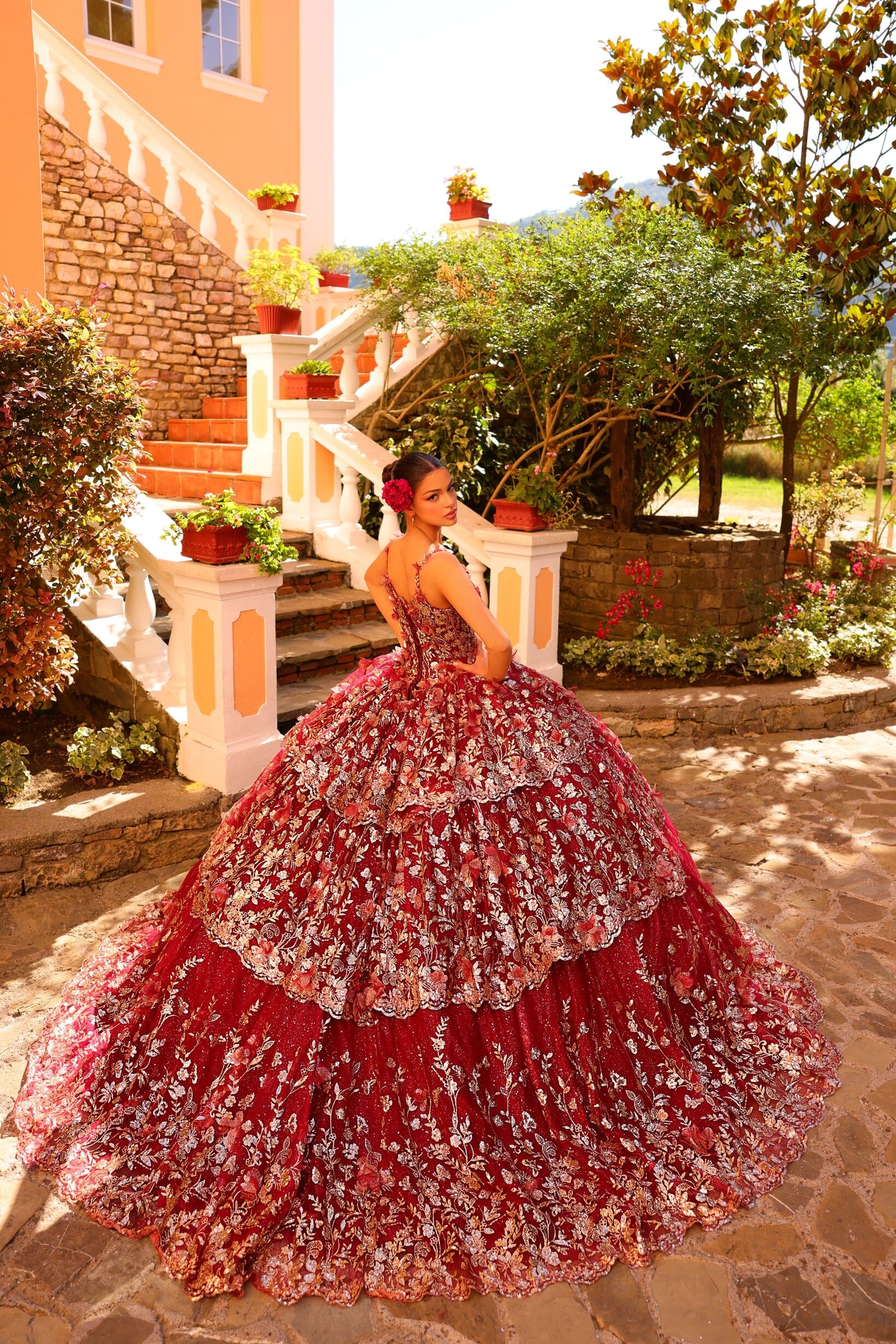 Glitter Print V-Neck Quinceanera Dress by Amarra 54275