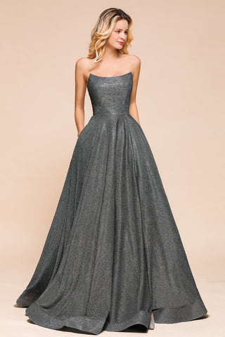 Glitter Strapless Backless Split Long Prom Dress
