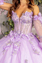 Glitter Strapless Bell Sleeve Ball Gown by GLS Gloria GL3486