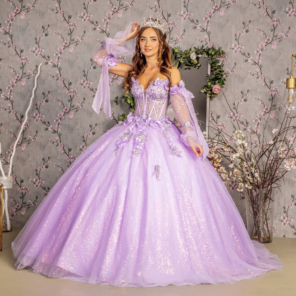 Glitter Strapless Bell Sleeve Ball Gown by GLS Gloria GL3486