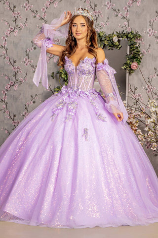 Glitzerndes trägerloses Ballkleid mit Glockenärmeln von GLS Gloria GL3486
