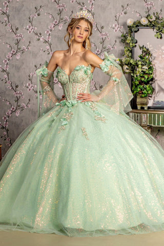 Glitzerndes trägerloses Ballkleid mit Glockenärmeln von GLS Gloria GL3486