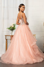 Glitter V-Neck Ball Gown by Elizabeth K GL3021