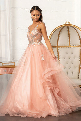 Glitzerndes Ballkleid mit V-Ausschnitt von Elizabeth K GL3021