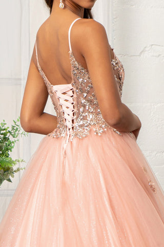 Glitzerndes Ballkleid mit V-Ausschnitt von Elizabeth K GL3021