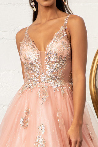 Glitzerndes Ballkleid mit V-Ausschnitt von Elizabeth K GL3021