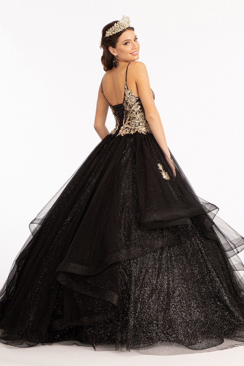 Glitter V-Neck Ball Gown by Elizabeth K GL3021