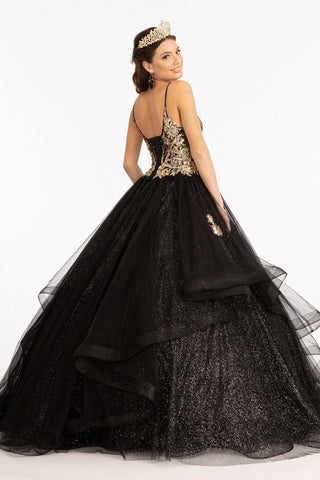 Glitzerndes Ballkleid mit V-Ausschnitt von Elizabeth K GL3021