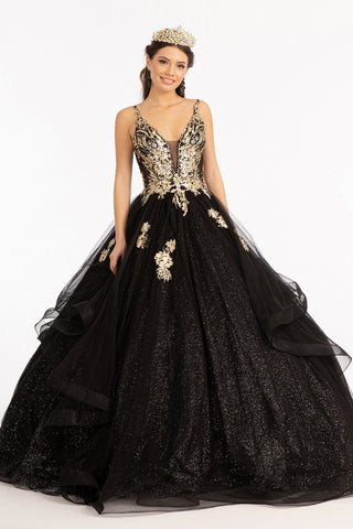 Glitzerndes Ballkleid mit V-Ausschnitt von Elizabeth K GL3021