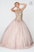 Robe de bal à bretelles dorée avec jupe pailletée par Elizabeth K GL2805