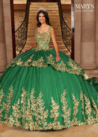 Quinceanera-Kleid mit goldener Applikation von Alta Couture MQ3079
