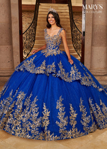 Quinceanera-Kleid mit goldener Applikation von Alta Couture MQ3079